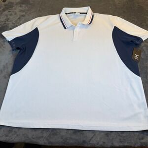 Xersion White Navy Color Block Quick Dry Golf Polo Shirt Short Sleeve Mens XXL